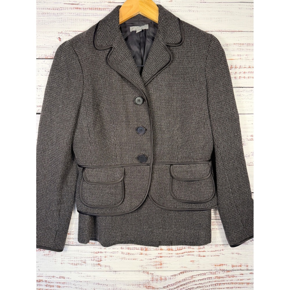 Ann Taylor Petites Wool Tweed Skirt Suit 4P Blazer 8P Skirt Dark Plum 2 Piece